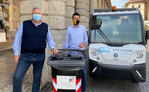 In vista della riapertura di bar e ristoranti Amia Verona pone in servizio 200 nuovi contenitori per i rifiuti
