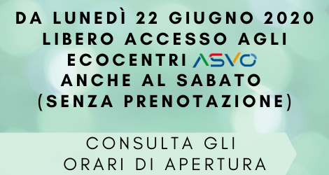 Accesso senza prenotazione agli ecocentri ASVO, ma sempre una persona alla volta indossando la mascherina