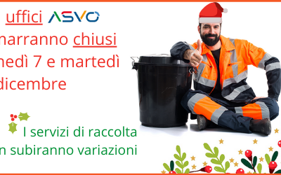 Chiusi il 7 e l’8 dicembre gli uffici ASVO a Portogruaro. Sospesi martedì i conferimenti all’impianto di Centa Taglio