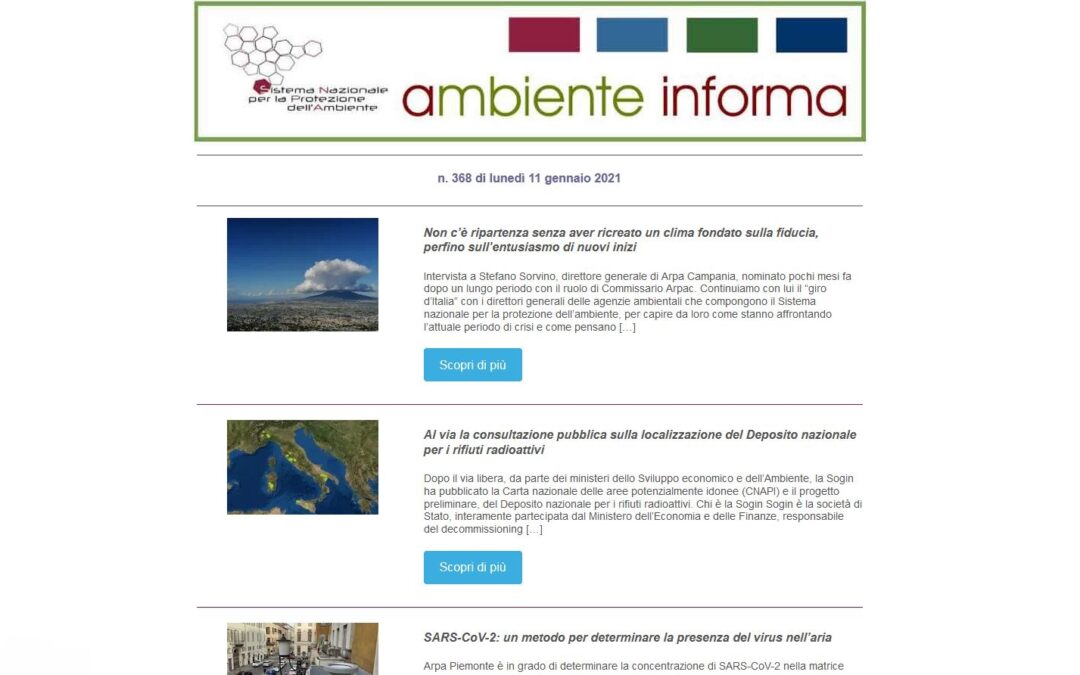 I lettori apprezzano la newsletter “Ambiente Informa” del Sistema Nazionale per la Protezione dell’Ambiente