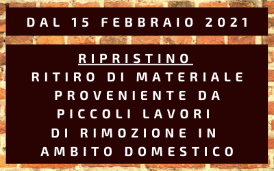 Ripristinato il servizio di ASVO per il ritiro di materiali provenienti da piccoli lavori di demolizione in ambito domestico