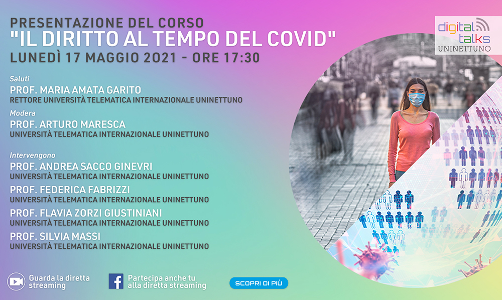 UniNettuno presenterà il corso “Il Diritto al tempo del Covid” con una diretta streaming lunedì prossimo