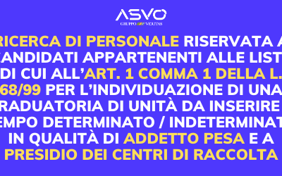 L’Azienda Ambiente Servizi Venezia Orientale seleziona personale addetto pesa e al presidio dei centri di raccolta