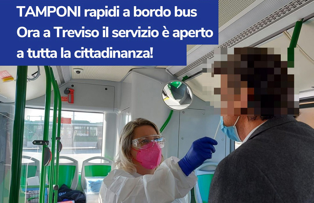 Tamponi per i cittadini nei bus di Mobilità di Marca con personale infermieristico della Onlus Castelmonte