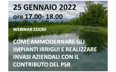 Webinar sui finanziamenti del Programma di Sviluppo Rurale del Veneto per gli impianti irrigui e gli invasi per l’acqua