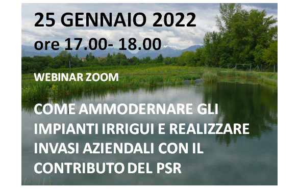 Webinar sui finanziamenti del Programma di Sviluppo Rurale del Veneto per gli impianti irrigui e gli invasi per l’acqua