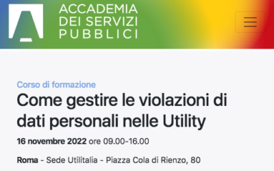 Un corso di formazione dell’Accademia dei Servizi Pubblici sulla gestione delle violazioni dei dati personali