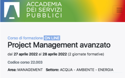 A fine aprile si terrà il corso di formazione “Project Management avanzato” dell’Accademia dei Servizi Pubblici