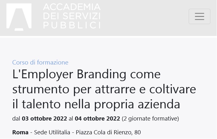 Corso sull’Employer Branding come strumento per attrarre e coltivare il talento nella propria azienda