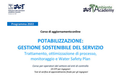 Utilitalia segnala un corso sulla potabilizzazione: trattamento, ottimizzazione di processo, monitoraggio e sicurezza