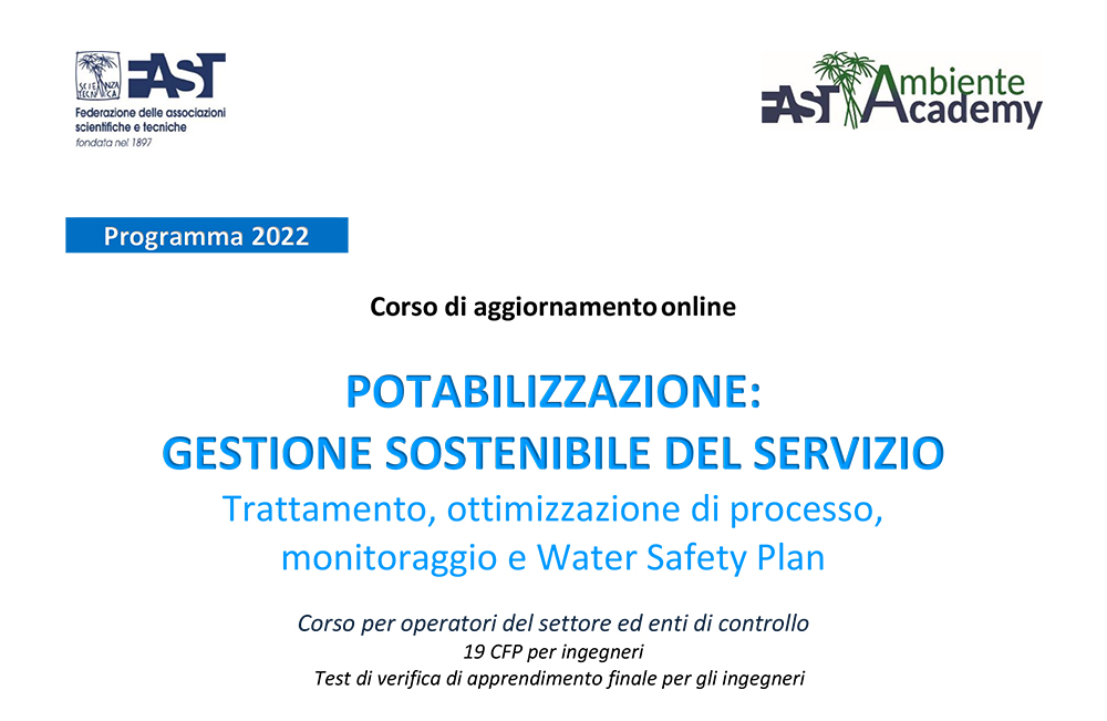 Utilitalia segnala un corso sulla potabilizzazione: trattamento, ottimizzazione di processo, monitoraggio e sicurezza